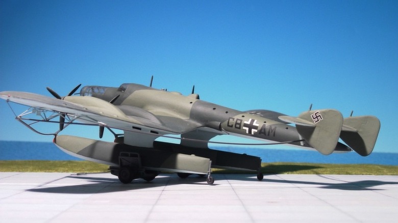 A Blohm and Voss Ha 139 model plane near the ocean