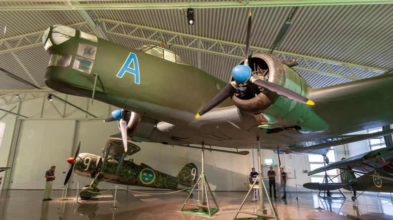 Junkers Ju-86 Luftwaffe bomber plane on display in an aviation museum.