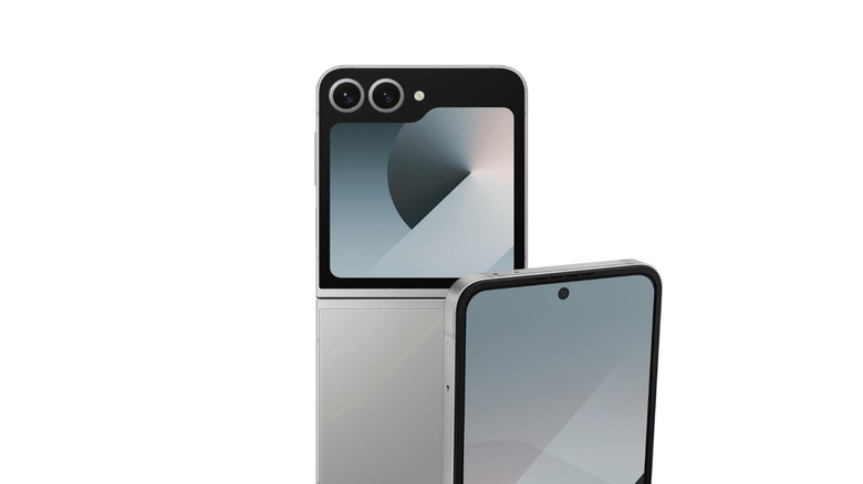 Two Galaxy Z Flip 6s, one standing and one in front folded.