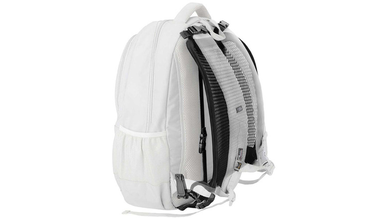 white backpack with a black backpack spacer