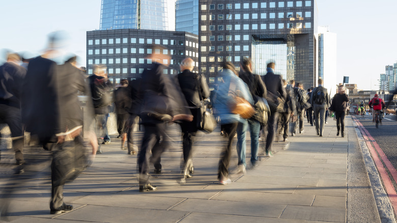 Blurred photo of commuters in London