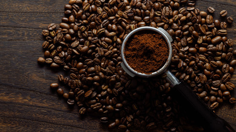 Coffee grounds and beans