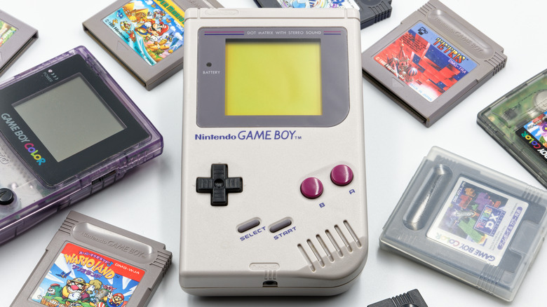 nintendo game boy with cartridges