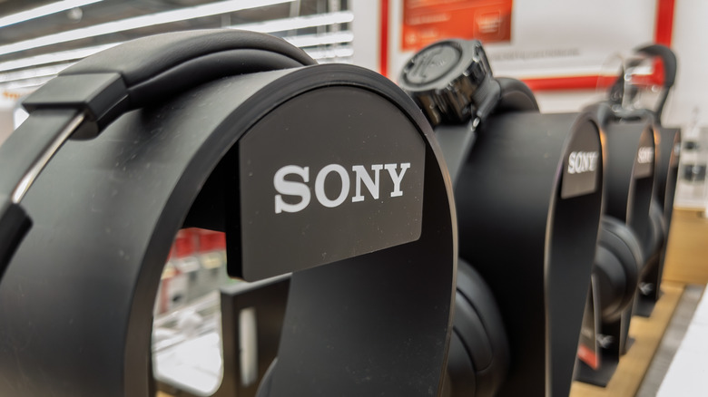 Sony headphones on display in a retail store