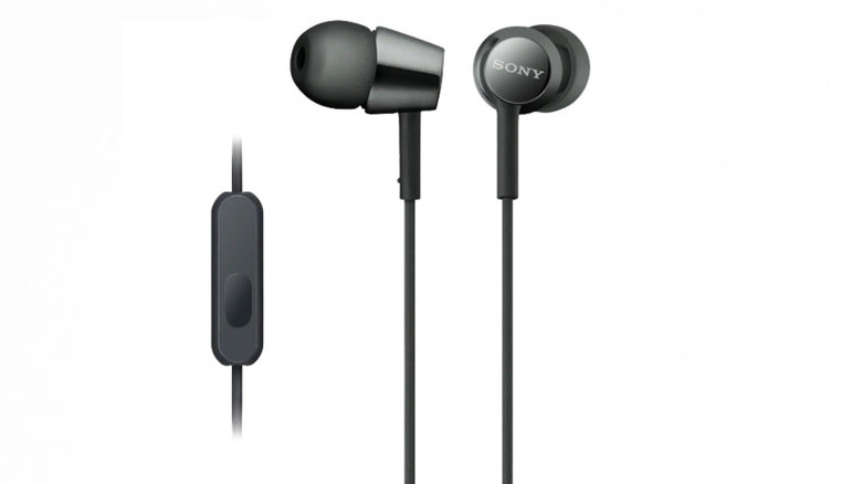 Sony wired MDR-EX155AP Earbuds against a white background