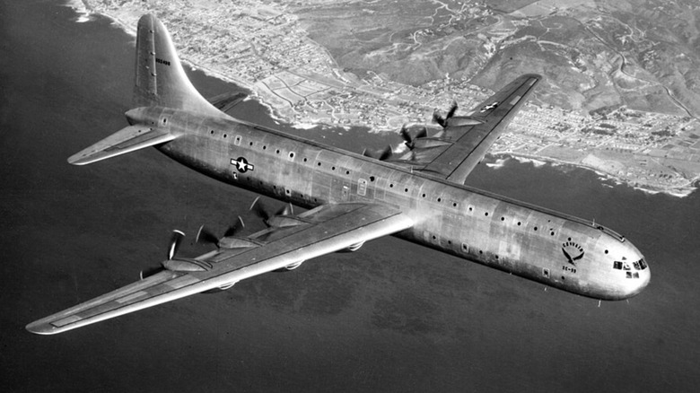 the Convair XC-99 flying above a coastline