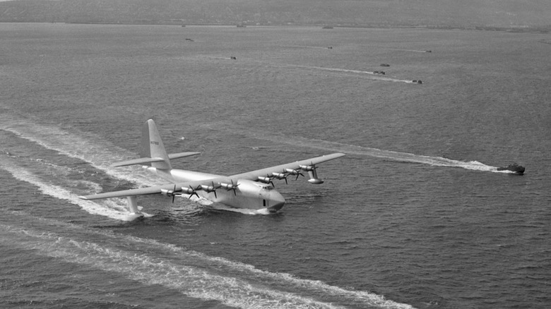the Hughes H-4 Hercules conducting taxi tests in 1947