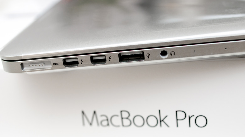 Side view of a MacBook Pro showing its various ports, including the USB-A port.