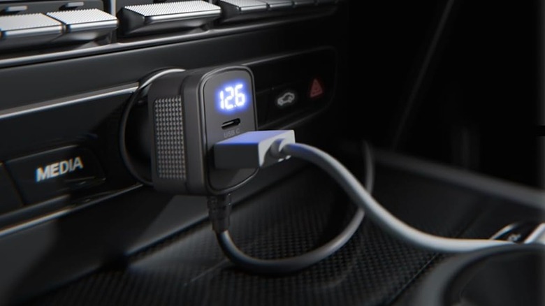 Starlink Mini Car Adapter in a car with a USB cable attached to it