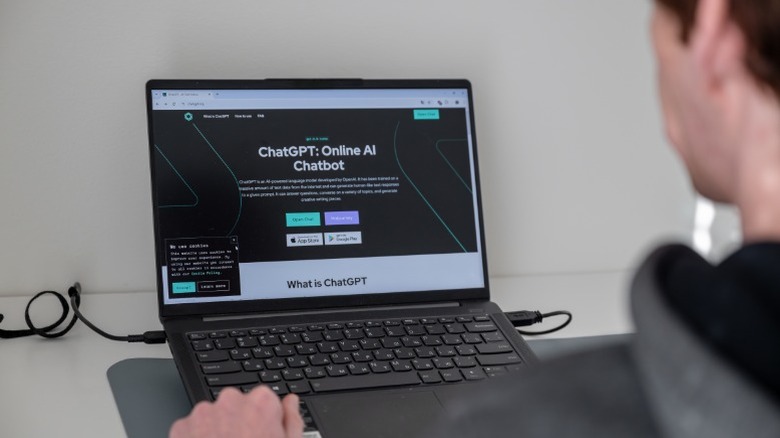 A man looking at ChatGPT's home page