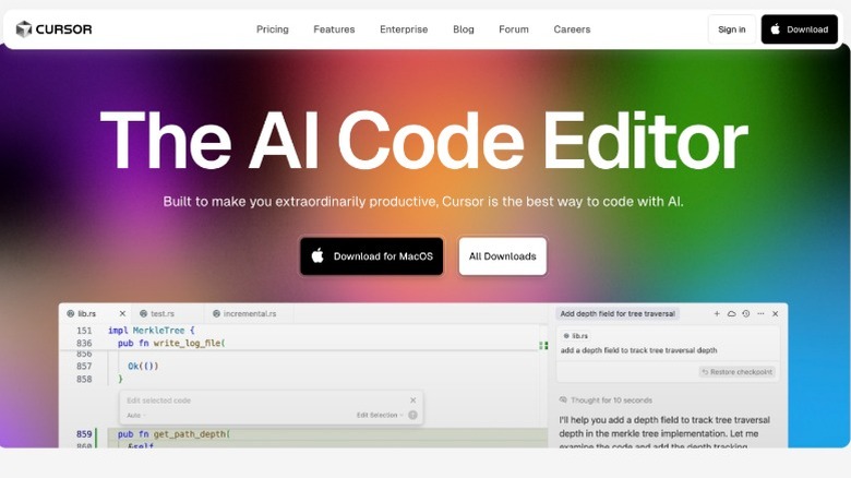 Screenshot of Cursor's homepage