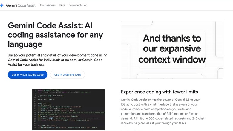 Screenshot of Gemini Code Assist webpage