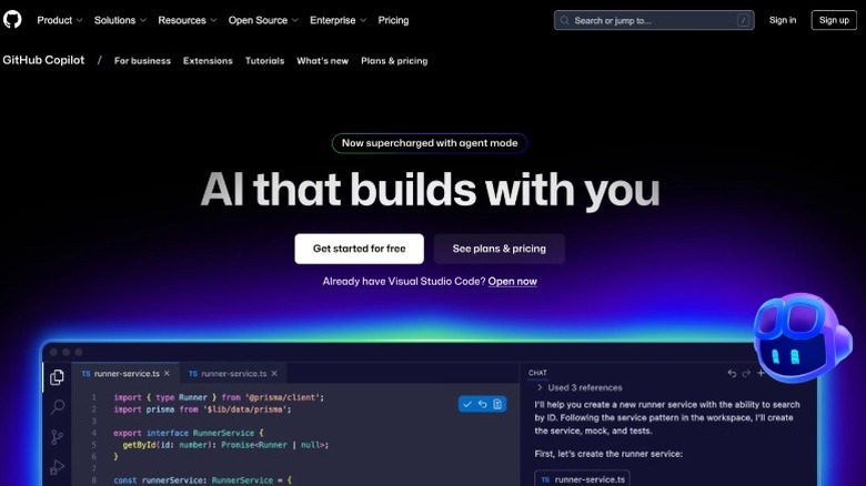Screenshot of GitHub Copilot homepage