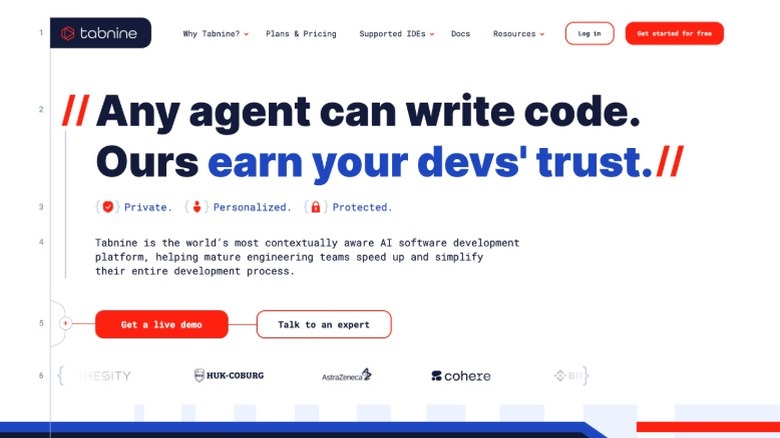 A screenshot of Tabnine's homepage
