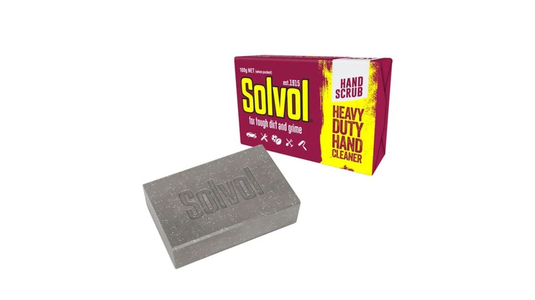 A Solvol heavy-duty soap package and bar