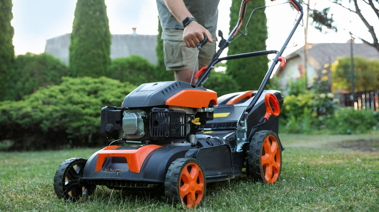 trying to pull a lawn mower's cord