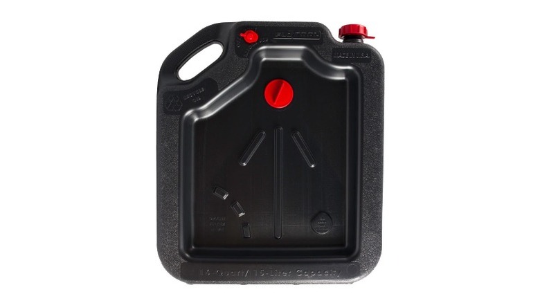 Black drain pan with red caps