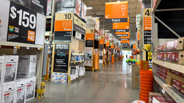 A picture of a busy Home Depot store, inside.