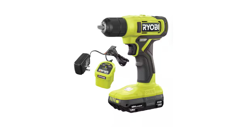 The Ryobi One+ 18V Cordless 3/8 Drill/Driver Kit on a white background.