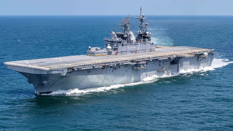 The USS Tripoli underway at sea