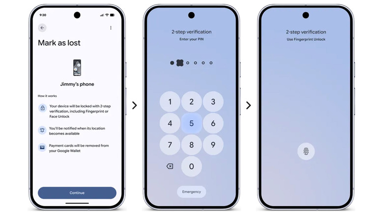 A trio of screenshot showing a phone being marked as lost.
