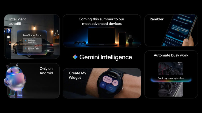 A graphic showing Gemini Intelligence features