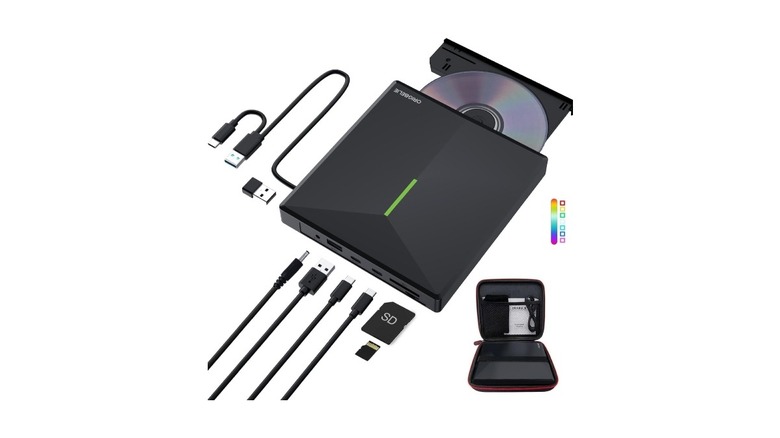 Origbelie DVD drive with all its connectivity options against a white background