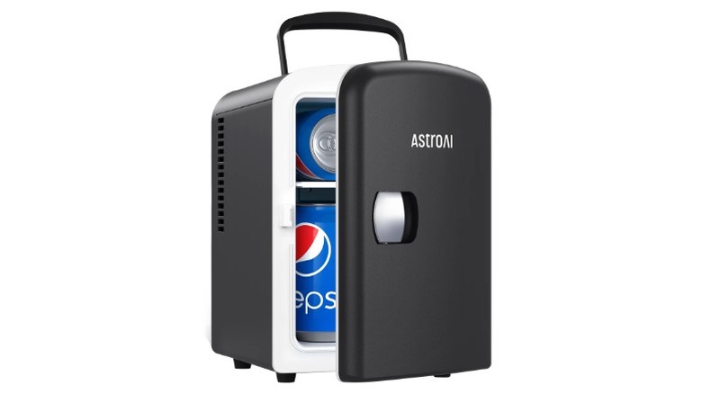 A black AstroAI mini fridge