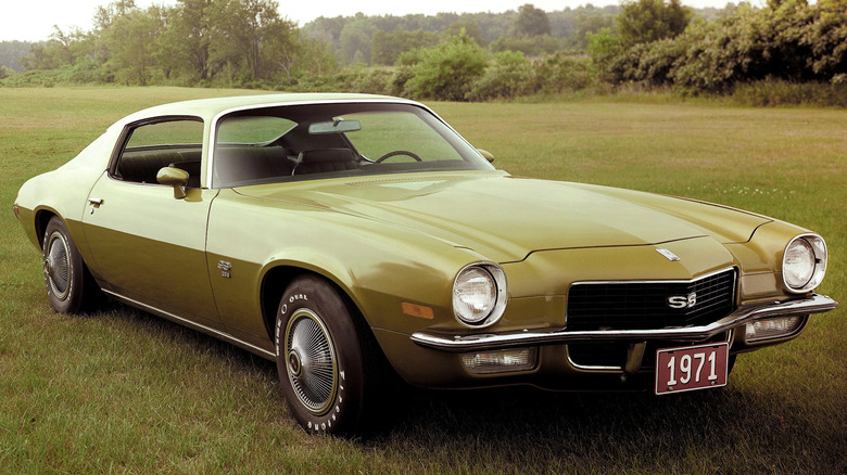 Photo of a brownish green 1971 Chevrolet Camaro SS 396.