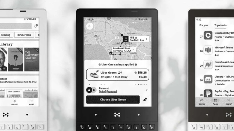 Three minimal phones with apps running on them