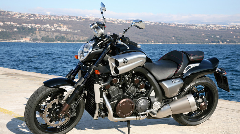 Yamaha V-Max parked in front of water