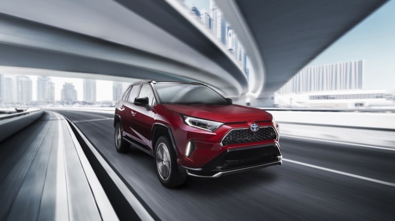 A red 2021 Toyota Rav4 Prime