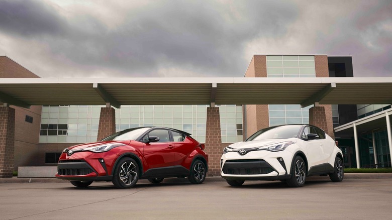 A red and white 2021 Toyota C-HR