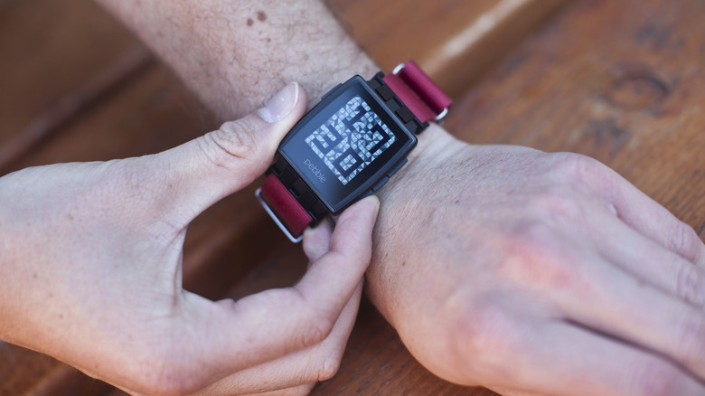 A Pebble Smart Watch is used at the company's headquarters.