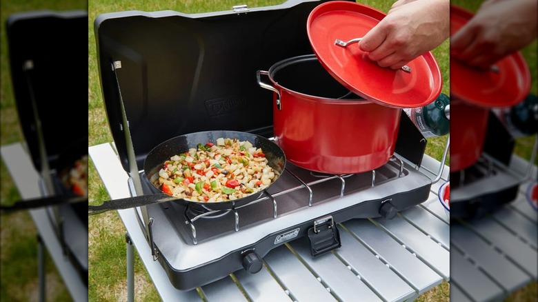 cooking with Coleman stove