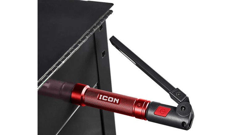 Icon work light stuck to a metal toolbox