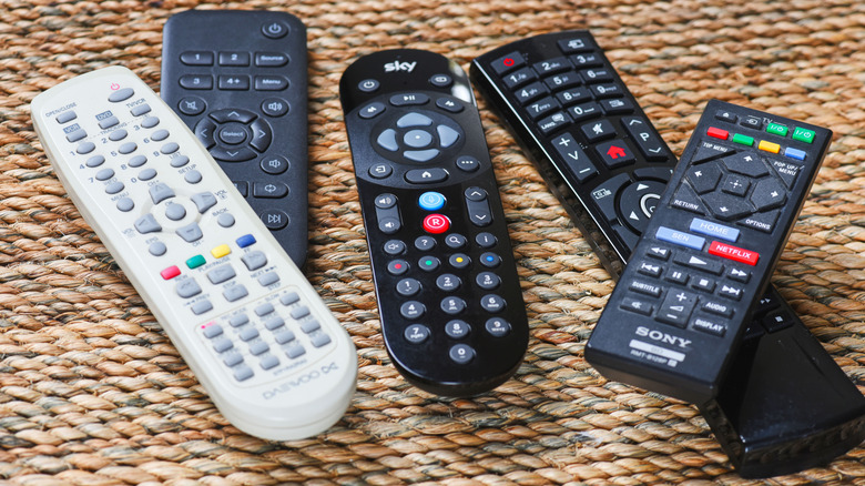 Five remotes placed next to each other