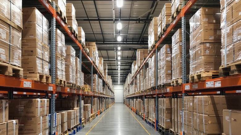 Rows of shelving in a warehouse