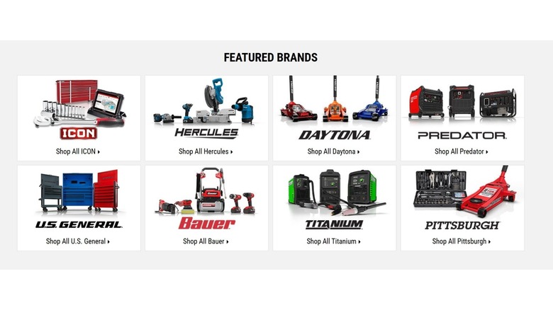 Screenshot of Harbor Freight brands
