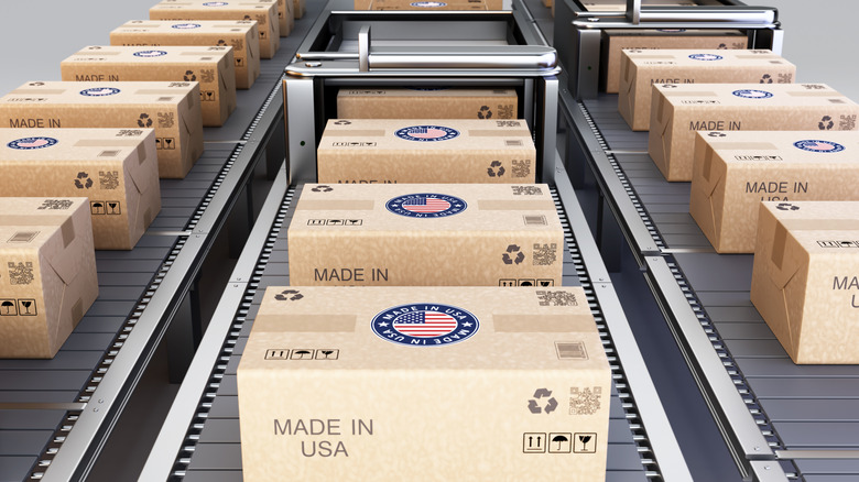Collection of boxes bearing Made in the USA labels