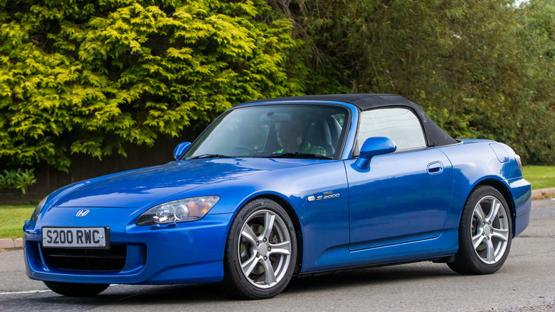 Blue Honda S2000 front three quarter view