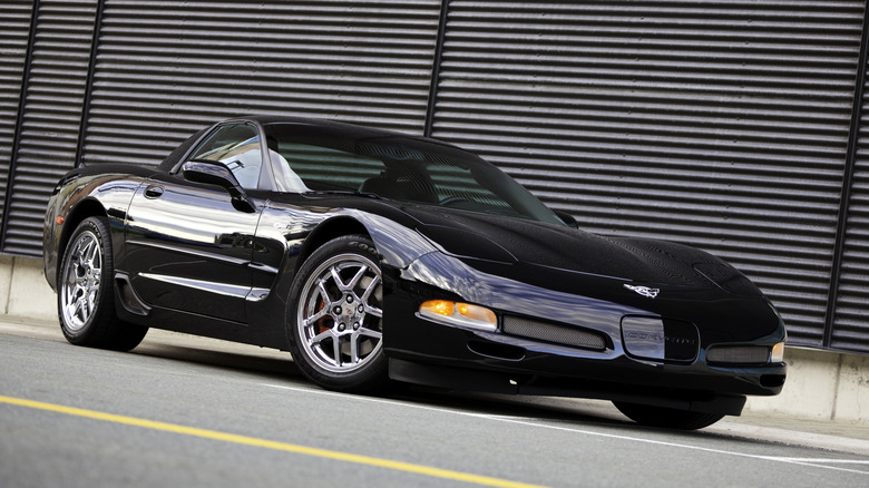 Black C5 Corvette Z06 three quarter front view