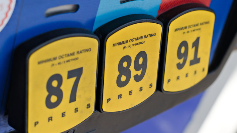 87, 89, and 91 octane at gas pump