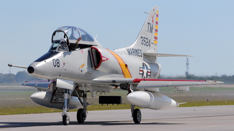 Marine Corps A-4 Skyhawk taxiing on tarmac