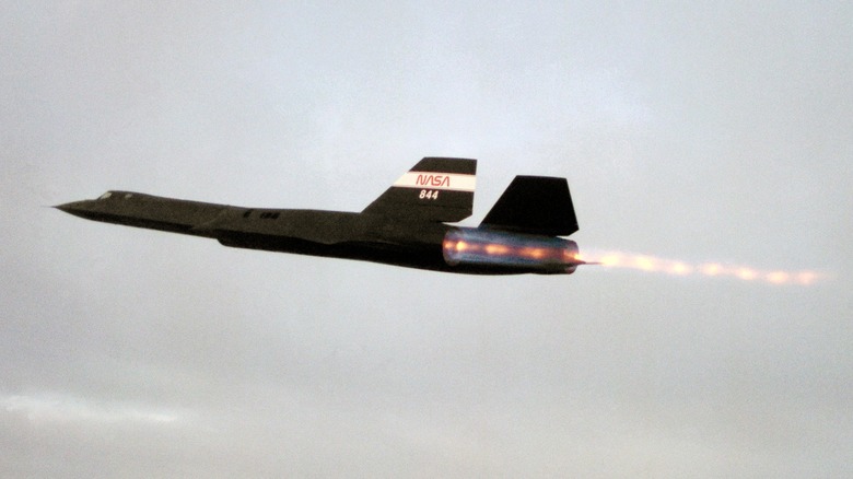 An SR-71 flying with its afterburner on in 1993