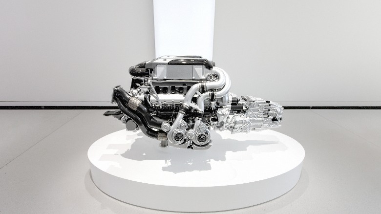 Bugatti's W16 engine being displayed