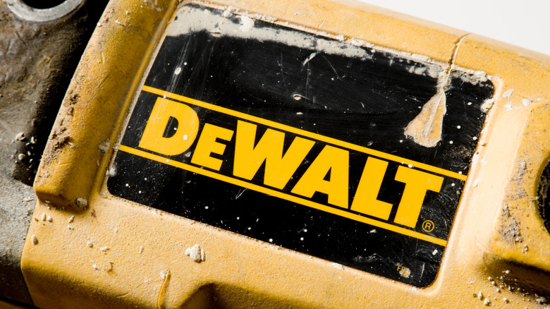 The DeWalt logo on a tool.