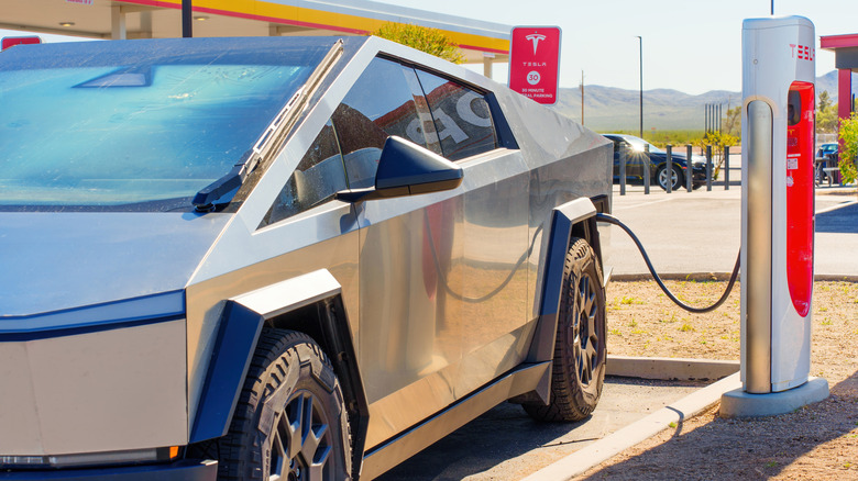 Tesla Cybertruck at charging station