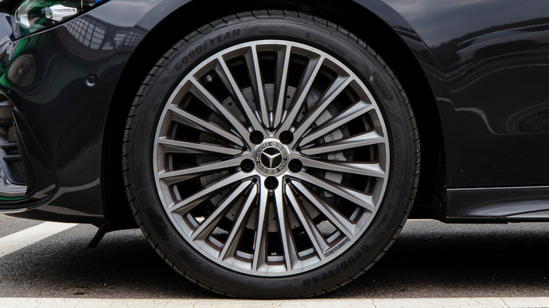 A Mercedes-Benz luxury car with Goodyear tires