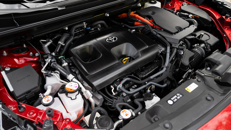 Overhead view of Toyota RAV4 GR Sport hybrid engine.